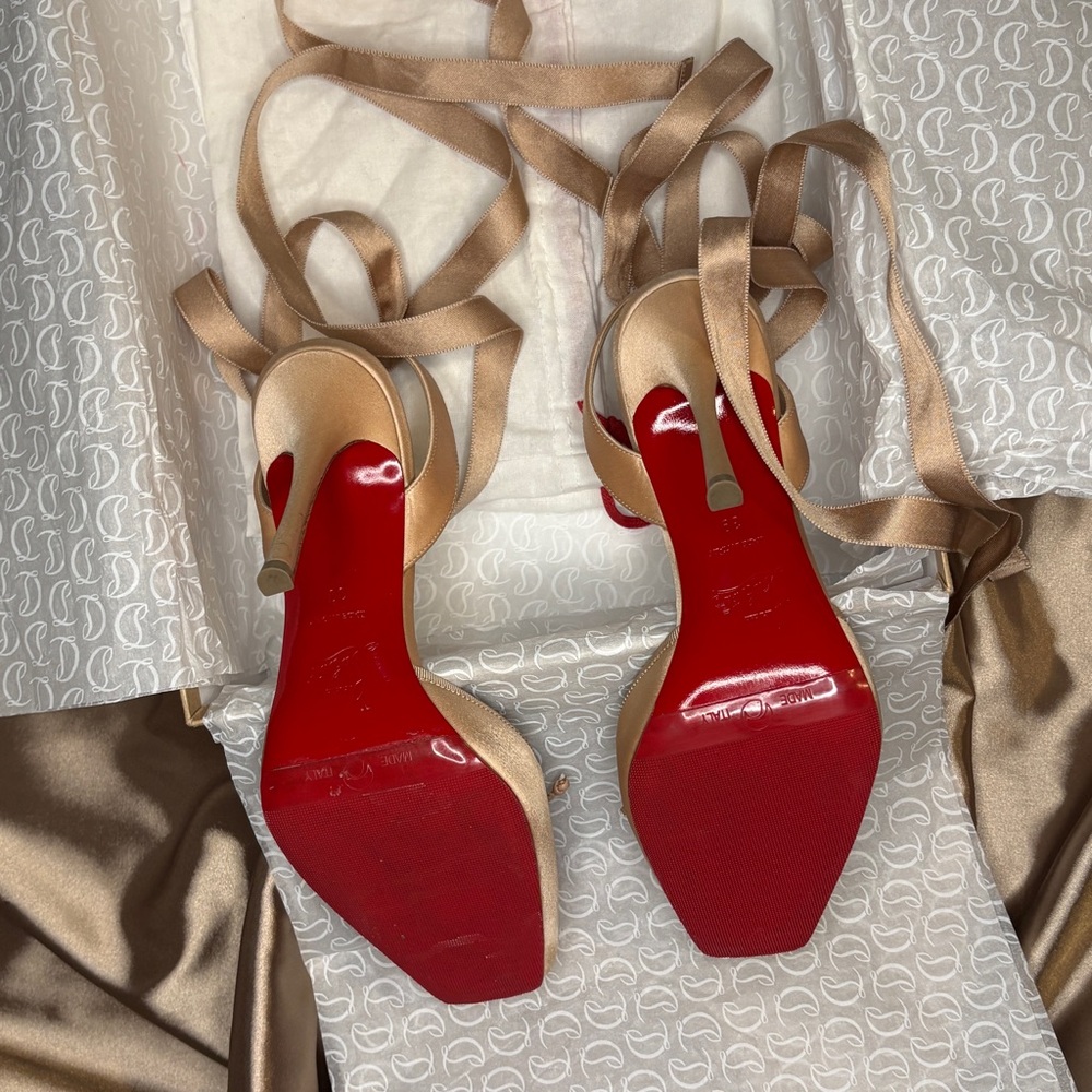 Christian Louboutin Satin Ankle-Tie Ballet Flats in Champagne - Picture 4 of 6